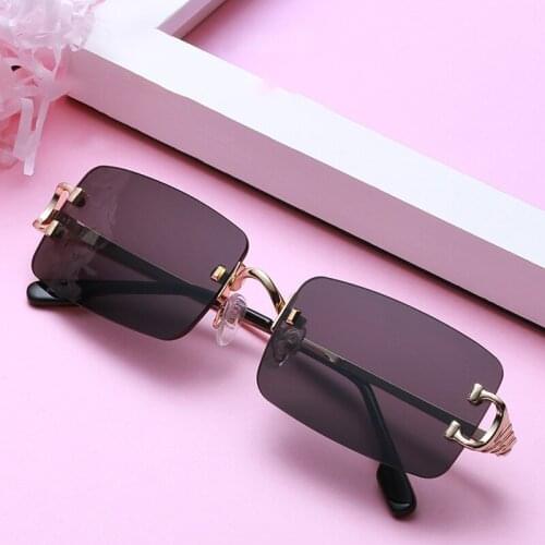 Women Sunglasses Vintage Fashion Square Rimless Glasses Colorful Ocean Lenses Luxury Designer Men Sun Glasses Driving Decorative