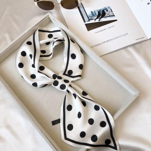 2020 WOMEN SILK SCARF Vintage Polka Dot Double-Sided Dot Tied Ribbon Narrow Scarves Hand Bag Ribbon Straps Hair Female white