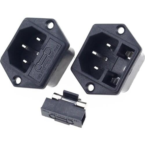 1pcs new Panel Mounted 3 Pin IEC 60320 C14 Inlet Male Power Plug 10A AC 250V w/ fuse holder