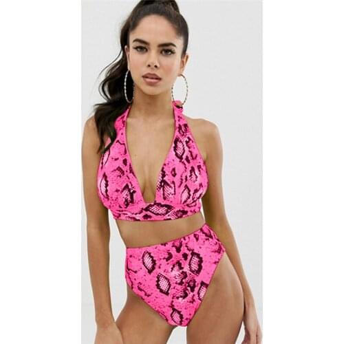 2019 Sexy Women Bikini Push Up Swimsuit Snakeskin Padded Swimwear Swimming Suit Summer Halter Bathing Beachwear Bandeau Bikini