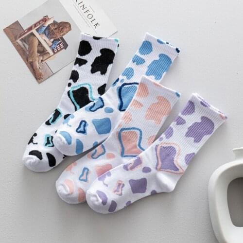 2021 Cows Couple Sports Streetwear Crew Women Cartoon Men Happy Funny Short Socks Cotton Casual Leopard Novelty Creative Socks