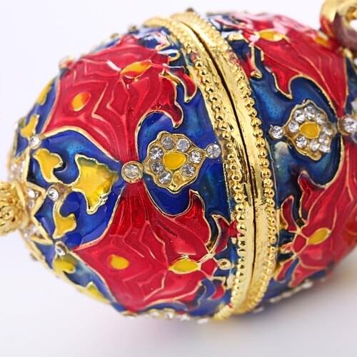 3 Colors Easter Egg Jewelry Box, Enamel Rhinestones Egg Case Stand Jewelry Trinket Box Home Decoration