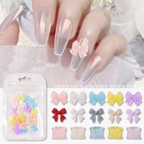 30pcs Mix Colors, 3d Nail Art Lovely Ice Transparent Aurora Bows Acrylic For Nail Tips Decorations