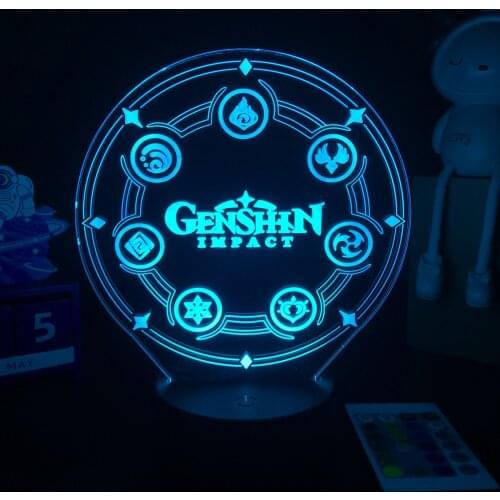 3D LED Lamp Online Game Genshin Impact Weapon Prop Eye of God Water Wind Thunder Fire Rock Ice Element 7 Colors Nightlight Gift