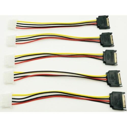 5PCS 20cm SATA 15Pin to 4Pin Power Cable Serial ATA 15pin Male to Molex IDE 4pin Female Power Supply Cable for BTC Miner Mining