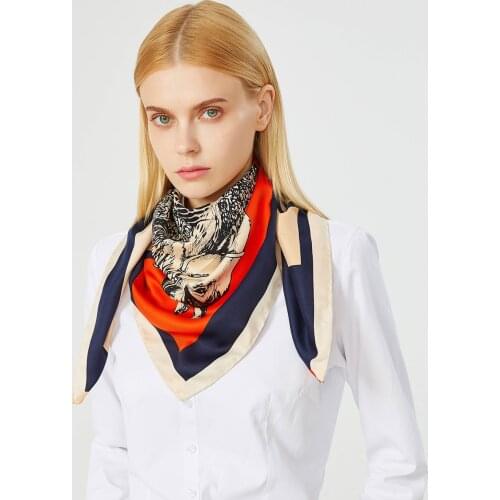 90cm Brand Horse Scarf 100% Twill Silk Scarves Shawl Women Handmade Curled Luxury Square Fashion Design Hijab Scarf Bandana