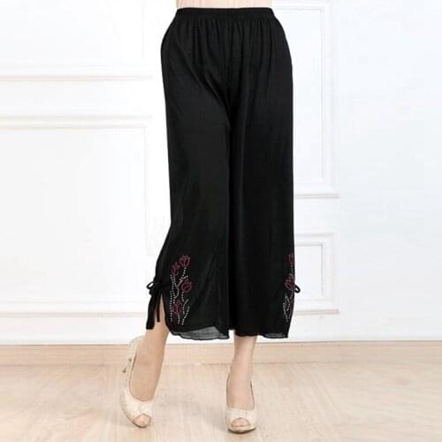Middle-aged Chinese style summer pants women height leisure mother trousers elastic waist plus size S-4XL