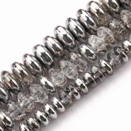 Silver Color White Snow Cracked Crystal Rondelle Beads For Jewelry Making Round Beads DIY Bracelet Accessories 15'' 6 8 10mm