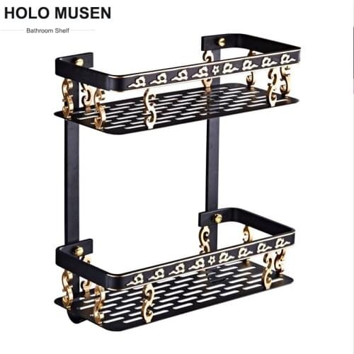 Black Aluminium Bathroom Shelves Wall Kitchen Rectangle Shelf Bathroom Shower Caddy Storage Shampoo Basket Holder Accessories