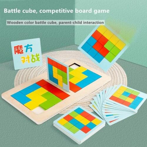 Kids Wood Puzzle Learning Educational Toys Color Battle Square Race Game Parent-child Square Desktop Anti Stress Boys Girls Gift