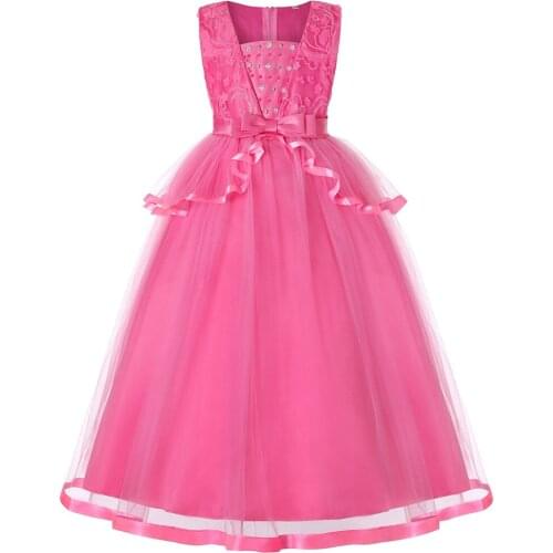Children Formal Dress for Girls Flower Princess New Year Dresses Big Kids Girl Baptism Bow Ruffle Long Dress Dress Elegant
