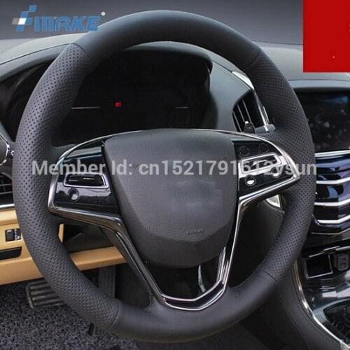For Cadillac ATSL High Quality Hand-stitched Anti-Slip Black Leather Black Thread DIY Steering Wheel Cover