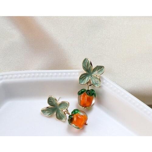Epoxy plant style persimmon shape sweet earrings drop casual jewelry for girl
