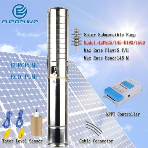 EUROPUMP MODEL(4EPSC5/145-D192/1500) 2HP Max 145m lift 5000 LPH 192v dc motor solar water pump for well With MPPT controller