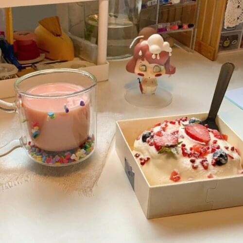 200ml Heart-shaped Quicksand Granular Drinkware Home Accessories Tea Mug Cute Girl Cup Creative Student Lady Transparent Glass