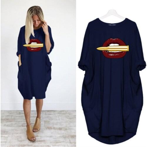 Korean Sexy Sleepwear Red Lips Print Vintage Night Dress Long Sleeve o Neck Casual Thin Woman Dresses Pijama Solid