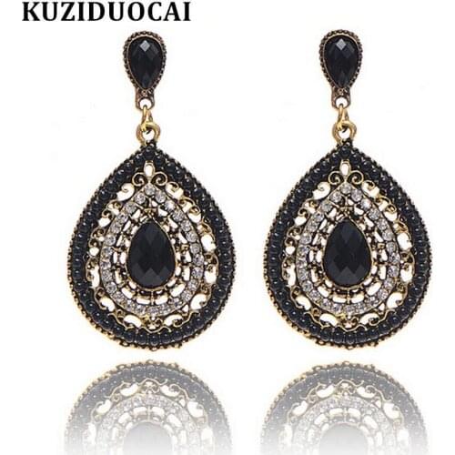 Kuziduocai New Fashion Jewelry Bohe Full Rhinestone Pearl Beads Drop Big Droplet Stud Earrings For Women Statement Brincos E-586