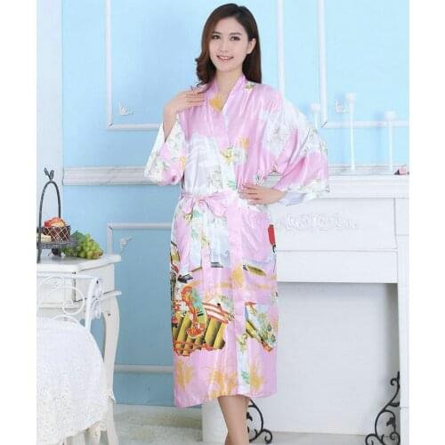 Best Selling Pink Color Nightwear womens Robes Bridesmaid Japanese Loose Style Sleepwear Bathrobes With Waistband Female Hot