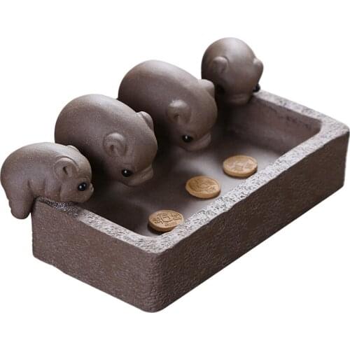 Potted Piglet Cute Mini Lucky Yixing Duan Mud Purple Sand Carefully Selected Tea Pet Decoration Tea Table Can Be Raised