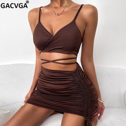 GACVGA Drawstring Mini Bodycon Summer Dress Ruched Backless Women Sexy Party Dresses Clubwear Female White Black V-neck Vestidos
