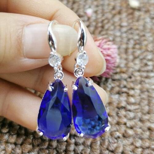 Zerong Trendy Luxury Silver Color heart Drop Earring royal blue Shine Zircon Stone Elegant Women Jewelry earring
