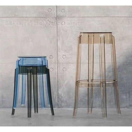 Fashion Popular Design Transparent Colorful Clear Dining Side Low Stool Kitchen Room Coffee Shop Stack Counter Bar Stool 1PC