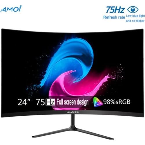 Amoi 24 inch Monitor Gaming 75HZ PC 1MS Respons 1080P LCD Monitors Curved Screen Display Full HD input HDMI-compatible/VGA