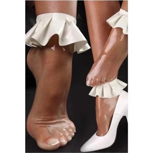 Handmade 100% Pure Latex Socks transparent latex sock with white ruffles lace