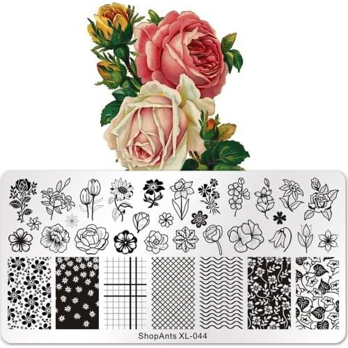 New 6*12cm Nail Stamping Plates Peach Flower Peony Geometry Stencil Stainless Steel for Printing Nail Art Image Plate XL-044
