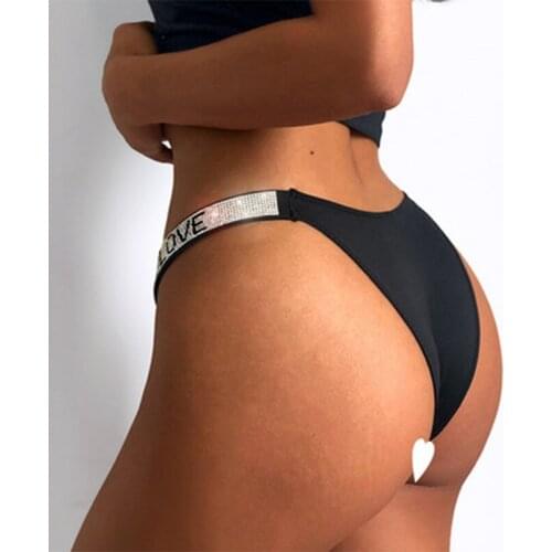 New Low Waist Diamonds Thong Sexy T-Back Womens Thongs Rhinestone G-string Letters Shorts Panties Fitness Triangle Panties