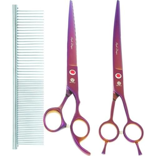 Purple Dragon 8 inch Pet Straight Curved Cutting Scissors Japan Steel Dog Grooming Shears Thinning Clipper Pet Supplies B0046B