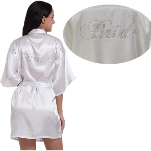 Wholesale Bride Letter Rhinestones Women Bridesmaid Short Satin Robes for Wedding Party Getting Ready T11