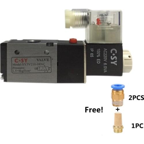 1/4'' Pneumatic Solenoid Valve Normally Closed 12V 24V AC110 2 Port 3 Position With Tube Quick fittings Mufflers 3V210-08