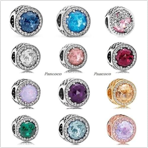 Authentic 925 Sterling Silver Charm Rainbow Radiant Hearts With Mix Crystal Beads Fit Pandora Bracelet & Necklace Diy Jewelry