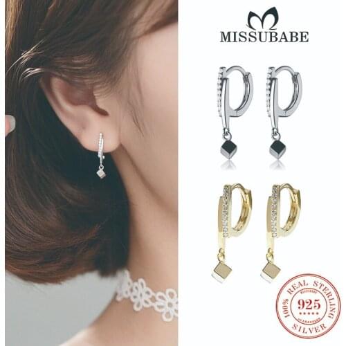 Real 925 Sterling Silver Geometric Cube Hoop-earrings Zircon Ear Hoops New Jewlry Gift For Women Engagement Wedding Pendientes