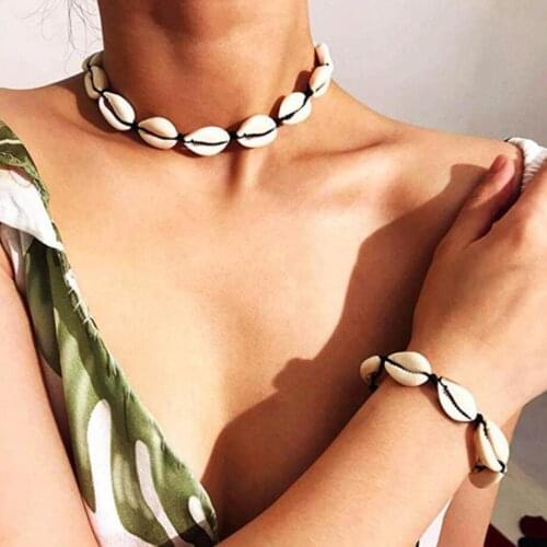 Adjustable Length Handmade Cord Knotted Cowrie Shells Women`s Neck Choker