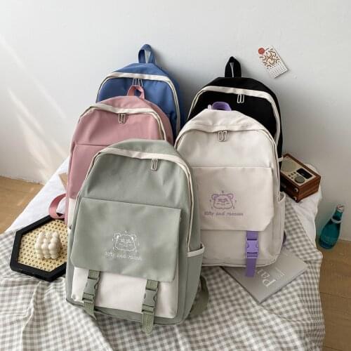 Fashion Women Contrast Color Canvas Backpack Casual Ladies Preppy Style Large Capacity Handbags Knapsack Fashion Backpack