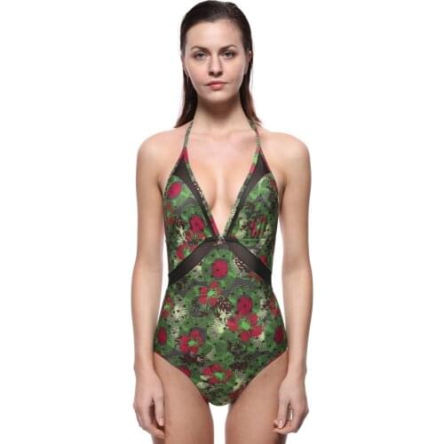 Sexy One Piece Swimsuit 2021 Women Push Up Swimwear Floral Backless Swimsuit Mesh Perspective Adjustable Shoulder Bathing Suits