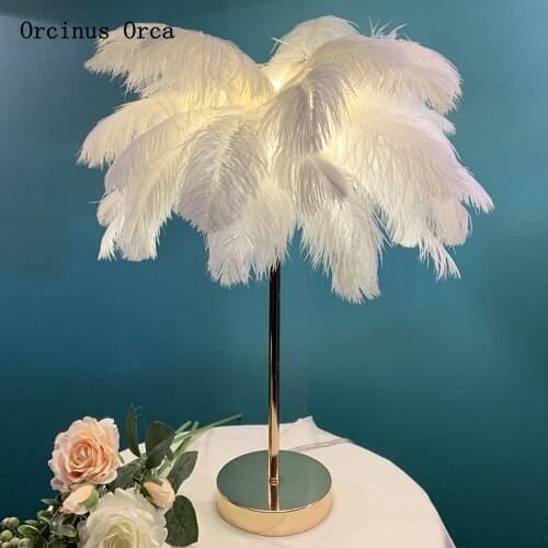 Nordic modern romantic white feather desk lamp Girl Bedroom childrens room lamp creative warm LED decorative desk lamp