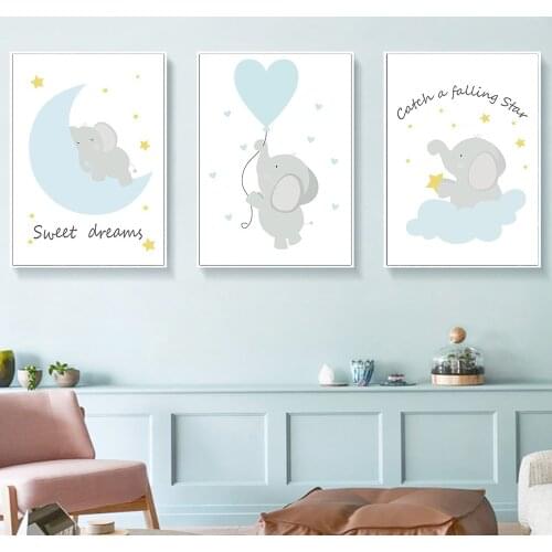 Elephant Star Alphabet Modern Sofa Background Wall Decorative Painting Canvas Poster Living Room Bedroom Dining Room Wall Decor