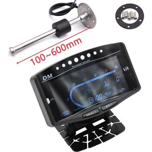 5 In 1 Tachometer Water Temperature Fuel Oil Pressure Volt Voltmeter Gauge LCD Digital With Sensor Fit Car Motorcycle Boat 12v
