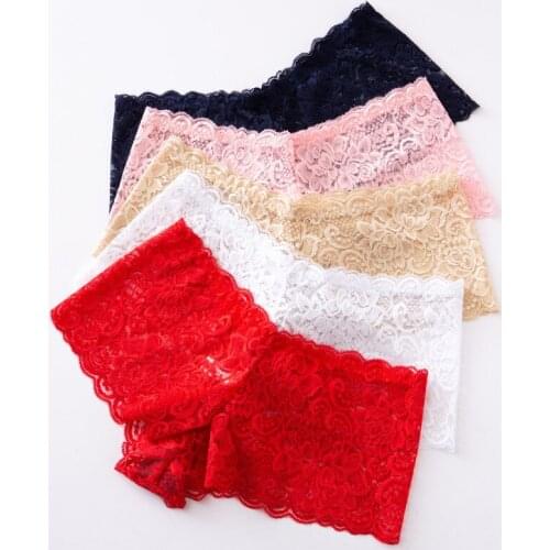 Sexy Women Lace Boxer Underwear Female Breathable Seamless Panties Mid-waist Transparent Boyshorts