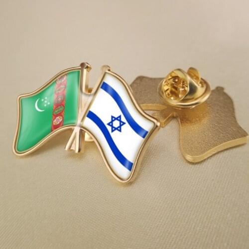 Turkmenistan and Israel Crossed Double Friendship Flags Lapel Pins Brooch Badges