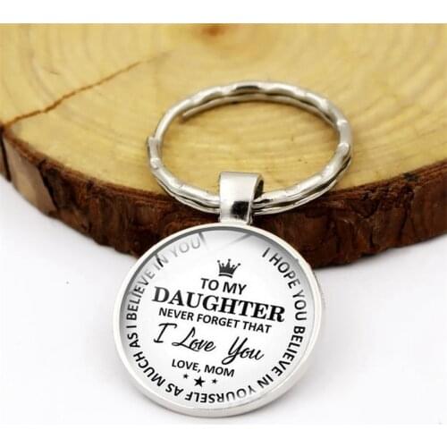 WG 1pc To My Beloved Daughter Time Jewel Cabochon Keychain Keyrings Pendant Metal Glass Ball Keyring Accessories