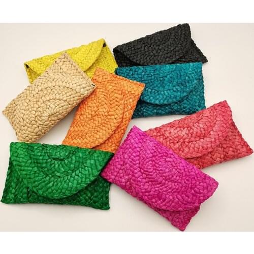 Women Straw Handbag Grass Bag Multi-color Corn Straw Womens Clip Bag Weaving Leisure Bag Zero Wallets