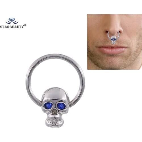 Trendy Wildless Skull Pendant Nose Ring Vintage Rhinestone Stainless Steel Nose Hoop Ring For Women Femme Jewelry Bijoux