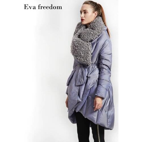 Winter British style good quality 95% real duck down coat female Imitation sheep lamb wool fur long thicker warm down coat wq401