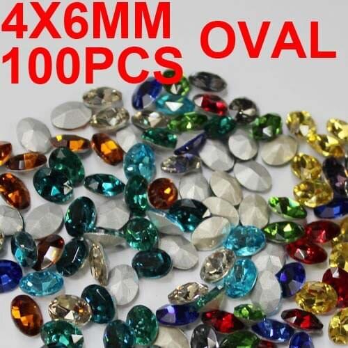 100cs 4x6mm Many Color Oval Shape Crystal Rhinestones For Nails Fingernails Nail Art Decorations Nail Supplies Decorative Stones