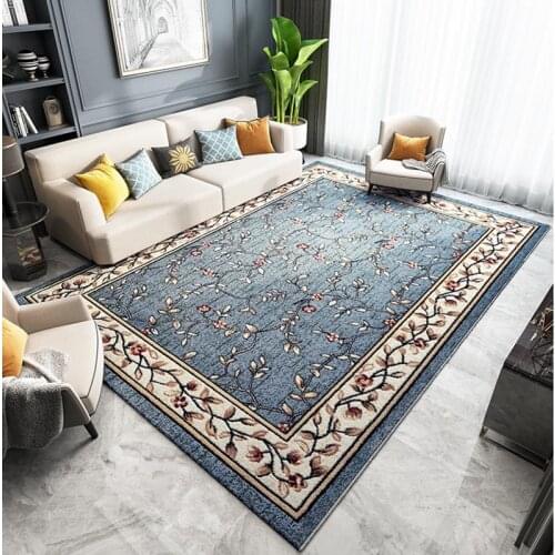 American Luxury Carpet Living Room Blue Persian Carpet Floral Rug Bedroom Soft Area Rug Sofa Coffee Table Floor Mat Home Textile