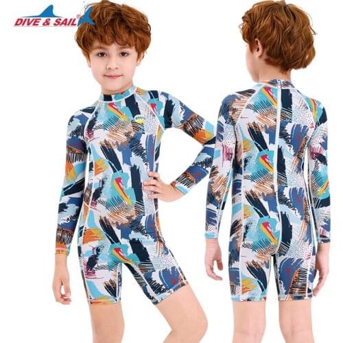 Boys’ Girls' Swimsuit One Piece Rash Guard Kids Long Sleeve Short Legs Sunsuit Swimwear Sets Toddler- Beach Sport Surf UPF50